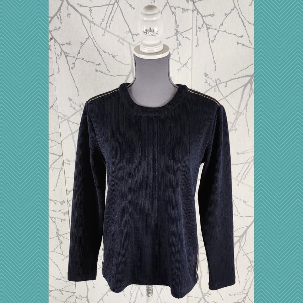 Stella Nova Crinkle Ribbed Crewneck Sweater w/ Exposed Zipper